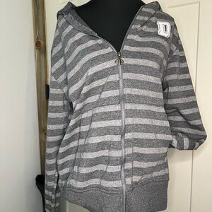 Ditch Plains Gray Striped Zip-Up Hoodie Embroidered Letter